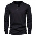 Autumn New Men's Casual Henry Round Neck Long Sleeve T-shirt Men's Slim Fit Sports Bottom Shirt Top 