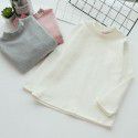 Children's cotton bottom shirt, girl's half-high neck T-shirt, medium and large children's versatility, autumn clothes, thick autumn and winter style 