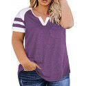 New Women's Plus Size Top Summer V-neck Raglan Sleeve T-shirt Pocket Style