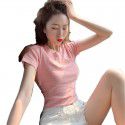 Letter Embroidery Summer Dress South Korea New Short Sleeve T-shirt Women's Slim Fit Student Clothing Women's Top Women's Wear