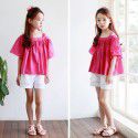 New summer Korean children's wear off-the-shoulder middle and large children's top short-sleeved T-shirt girls 