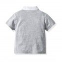 Children's Set Summer Boys' Grey Fake Two Piece T-shirt Short Sleeve Embroidered Dinosaur Shorts Strap Tie Gentleman's Wear