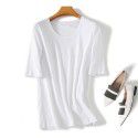 New autumn mercerized cotton medium sleeve round neck t-shirt for women's pure cotton white quarter sleeve thin bottom T-shirt 