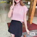 Korean version of the new half high neck camisole knitted vest T-shirt for women's simple loose short sleeve top summer 