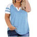 New Women's Plus Size Top Summer V-neck Raglan Sleeve T-shirt Pocket Style