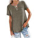 Spring and Summer New Top V-neck Short Sleeve Pocket Loose T-shirt Women 