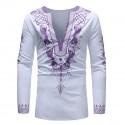 Popular fashion African printed men's large V-neck long-sleeved T-shirt 