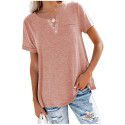 Spring and Summer New Top V-neck Short Sleeve Pocket Loose T-shirt Women 