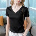 Ice feeling mercerized cotton short-sleeved t-shirt women's new style women's temperament v-neck pure cotton t-shirt pure color high-grade top 