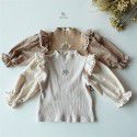 Girls' Westernized Embroidery Flower Small Filigree Bottom Top Small and Medium Girls' Knitted T-shirt ins 