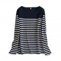 New coarse cotton striped T-shirt for women with long sleeved tops and autumn bottoms for women with loose spring and autumn bottoms for women