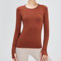 Fitness Top Women's Long Sleeve Seamless Elastic Knitted Sports T-shirt Solid Round Neck Lulu Yoga Suit 