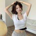 Fake Two Piece T-shirt Women's Summer Short Sleeve Short Open Umbilical Fit with Korean Style Design Feeling Small and Spicy Girls 