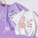 Girls' Short Sleeve T-shirt Summer Cartoon Print Cotton Half Sleeve T-shirt Medium and Big Kids 