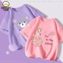 Girls' Short Sleeve T-shirt Summer Cartoon Print Cotton Half Sleeve T-shirt Medium and Big Kids 