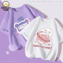 Girls' Short Sleeve T-shirt Summer Cartoon Print Cotton Half Sleeve T-shirt Medium and Big Kids 