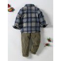 Boys' plaid shirt outerwear knitted T-shirt corduroy pants 3-piece set for children 