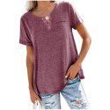 Spring and Summer New Top V-neck Short Sleeve Pocket Loose T-shirt Women 