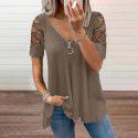 Fashion V-neck Solid Cut Out Short Sleeve Hot Diamond Casual Top 