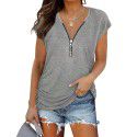 European and American women's new chest zipper pleated casual short sleeved T-shirt women's top