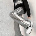 Casual pants men's autumn new style Hong Kong fashion brand striped loose pants men's straight leg wide leg sports pants 