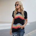 Shi Ying Short Sleeve T-shirt for Women Summer New Stripe Pattern Cross border Women's Loose Round Neck Top for Women