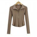 Korean basic slim zipper lapel net long-sleeved T-shirt top for women 