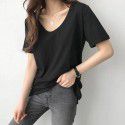 Large neckline, short sleeve, solid color t-shirt, women's loose, u-neck, heart machine, collarbone, thin, sexy, white minority top, women's fashion 