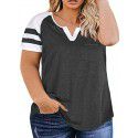 New Women's Plus Size Top Summer V-neck Raglan Sleeve T-shirt Pocket Style