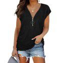 European and American women's new chest zipper pleated casual short sleeved T-shirt women's top