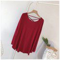 Modal sexy backless long-sleeved T-shirt women's loose large Korean autumn dress solid color draping lazy dance dress 