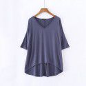 Spring and summer new Modal bat sleeve medium sleeve t-shirt women's casual Korean V-neck solid color large half sleeve bottom shirt 