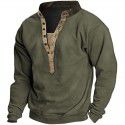 Large T-shirt Men's Outdoor Vintage Khaki Long Sleeve Henley Neck Sweatshirt 