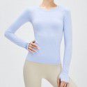 Fitness Top Women's Long Sleeve Seamless Elastic Knitted Sports T-shirt Solid Round Neck Lulu Yoga Suit 