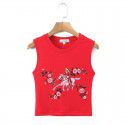 Spring New Big Red Print Back Hollow High Elastic Small Tank Top T-shirt for Women