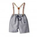 Children's Set Summer Boys' Grey Fake Two Piece T-shirt Short Sleeve Embroidered Dinosaur Shorts Strap Tie Gentleman's Wear