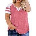 New Women's Plus Size Top Summer V-neck Raglan Sleeve T-shirt Pocket Style