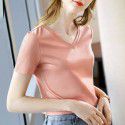 Ice feeling mercerized cotton short-sleeved t-shirt women's new style women's temperament v-neck pure cotton t-shirt pure color high-grade top 