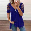 Fashion V-neck Solid Cut Out Short Sleeve Hot Diamond Casual Top 