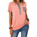 European and American women's T-shirt, new summer pocket, single breasted loose casual short sleeved top for women