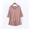 Spring and summer new Modal bat sleeve medium sleeve t-shirt women's casual Korean V-neck solid color large half sleeve bottom shirt 