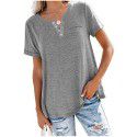 Spring and Summer New Top V-neck Short Sleeve Pocket Loose T-shirt Women 