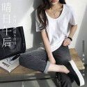 Large neckline, short sleeve, solid color t-shirt, women's loose, u-neck, heart machine, collarbone, thin, sexy, white minority top, women's fashion 