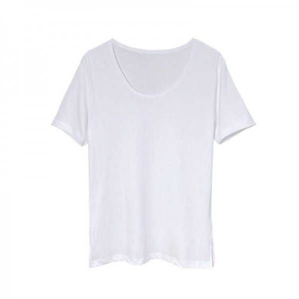 Large neckline, short sleeve, solid color t-shirt, women's loose, u-neck, heart machine, collarbone, thin, sexy, white minority top, women's fashion 