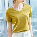 Ice feeling mercerized cotton short-sleeved t-shirt women's new style women's temperament v-neck pure cotton t-shirt pure color high-grade top 