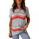 Shi Ying Short Sleeve T-shirt for Women Summer New Stripe Pattern Cross border Women's Loose Round Neck Top for Women