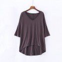 Spring and summer new Modal bat sleeve medium sleeve t-shirt women's casual Korean V-neck solid color large half sleeve bottom shirt 