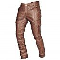 Men's Pocket Punk Vintage Gothic Leather Pants PU Strap Casual Leather Pants 