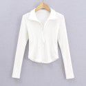 Korean basic slim zipper lapel net long-sleeved T-shirt top for women 