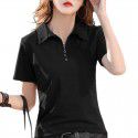 Cotton short-sleeved T-shirt women's loose belly covering top summer new style collar simple button thin half-sleeved shirt 